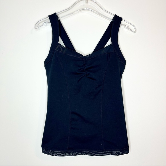 Zella Black Mesh Trim Sweetheart Ruched Neckline Workout Tank Top Size M - Picture 1 of 11
